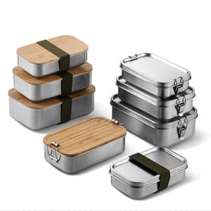 700ml Stainless Steel Sandwich Box School Metal Bento Lunch Box Kids Food Container With Bamboo Lid