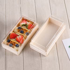 Disposable Clear Lid Lunch Bento Box Fruit Cheese Baking Dessert Wooden Cake Box