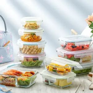 Lunch Box Students Glass Fresh Lunch Bento Box Workers Can Heat and Insulate Glass Round and Square Office 1040ML Transparent