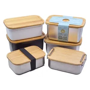 Eco Friendly 304 Stainless Steel Bento Lunch Box Set Bamboo Wood Lid For Kids 1000Ml 1400Ml