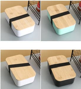 Japan Style lunch box with elastic 1000ML Bento Lunch Boxes Plastic Lunch Box set with Bamboo Wood Lid