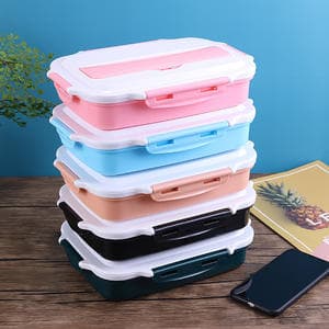 Eco-Friendly Wheat Straw Lunch Bento Box With Plastic 304 Stainless Steel Food Storage Bento Lunch Box