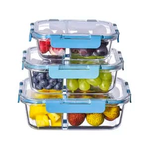 3 Pack Glass Bento Box Meal Prep Containers 3 Compartments Glass Food Storage Containers With Lids Meal Prep Bowls Glass Lunch