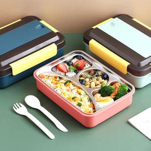 304 Stainless Steel 4 Compartment Children Bento Lunch Box For Kids Food Container